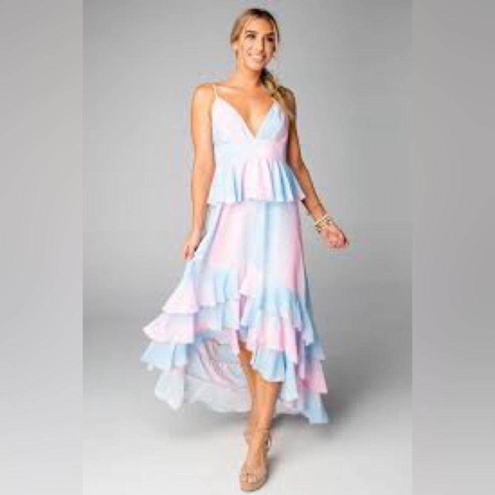 New Buddy Love Ombra Pink & Blue Georgia Ruffle Peplum Dress Size Medium